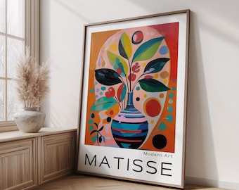 Henri Matisse Inspired Abstract Vase Wall Art, Colorful Botanical Poster, Modern Floral Artwork, Vibrant Contemporary Home Decor Print