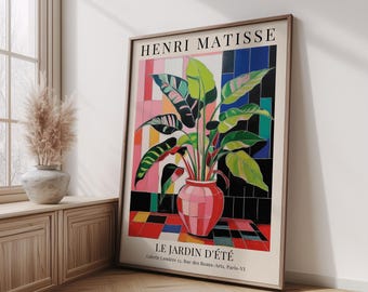 Henri Matisse Inspired Potted Plant Poster, Modern Botanical Wall Art, Colorful Abstract Indoor Plant Print for Living Room or Office Decor