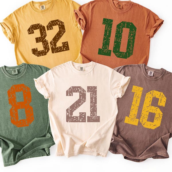 Camiseta con número personalizado Comfort Colors, camiseta deportiva personalizada con número, camiseta de fútbol, camiseta con tu número, fútbol universitario, número para el día del partido