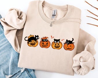 Halloween Sweatshirt,Black Cat Shirt,Ghost Shirt,Halloween Black Cat Sweatshirt,Halloween Cat Shirt,Cat Lover Shirt,Halloween Shirt,Pumpkin