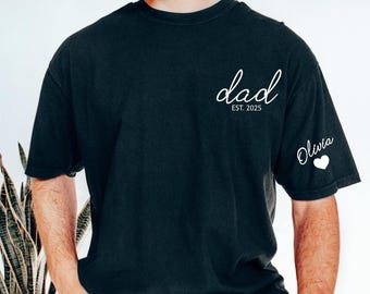 Comfort Colors Custom Dad Shirt with Kid Name on Sleeve,Personalized Dad Shirt,New Dad Gift,Gift for dad,Gifts for Dad,Father's Day Gift