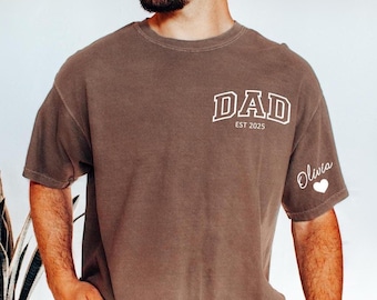 Comfort Colors Custom Dad Shirt with Kid Name on Sleeve,Personalized Dad Shirt,New Dad Gift,Gift for dad,Gifts for Dad,Father's Day Gift