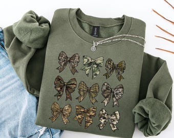 Camo Bow Sweatshirt,Camo Coquette Sweatshirt,Duck Hunting Shirt,Old School Camo Shirt,Fall Shirt,Camouflage Bow Shirt,Camo Coquette Shirt