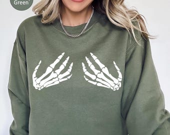 Skeleton Hand Sweatshirt,Hand Bra Sweatshirt,Skeleton Hand Bra Sweatshirt,Funny Halloween Shirt,Halloween Party Shirt,Funny Halloween Gift