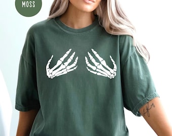 Comfort Colors Skeleton Hand Shirt, Hand Bra Shirt, Skeleton Hand Bra Shirt, Funny Halloween Shirt, Halloween Party Shirt, Halloween Shirt