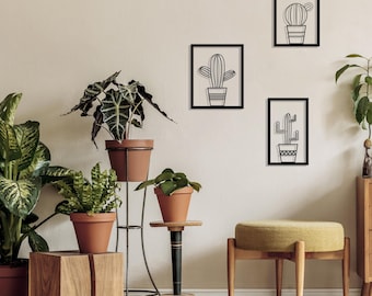 Cactus Metal Wall Art Set: Modern Line Art Decor