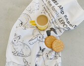 Tea Towel - Organic Cotton - Dish Towels - Screen Printed Tea Towels - Kitchen Towels - Rabbit - Flour Sack Towels - Vintage - Easter