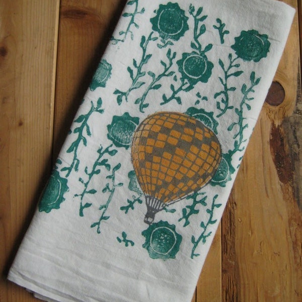 Custom order reserved for Fuzzballette set of 3 block Printed Organic Cotton Hot Air Balloon Towel