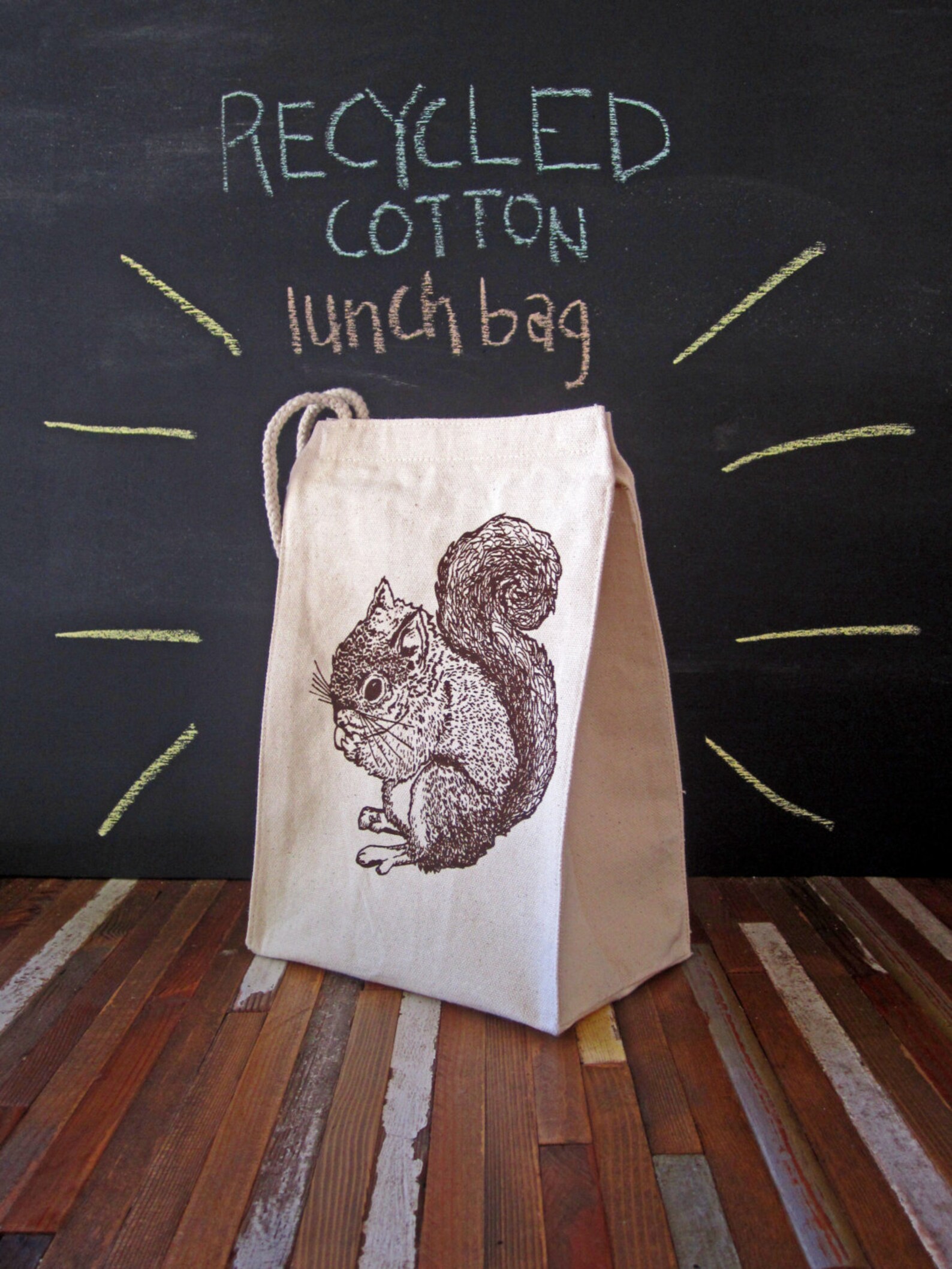 Lunch Bag Screen Printed Recycled Cotton Lunch Bag Etsy
