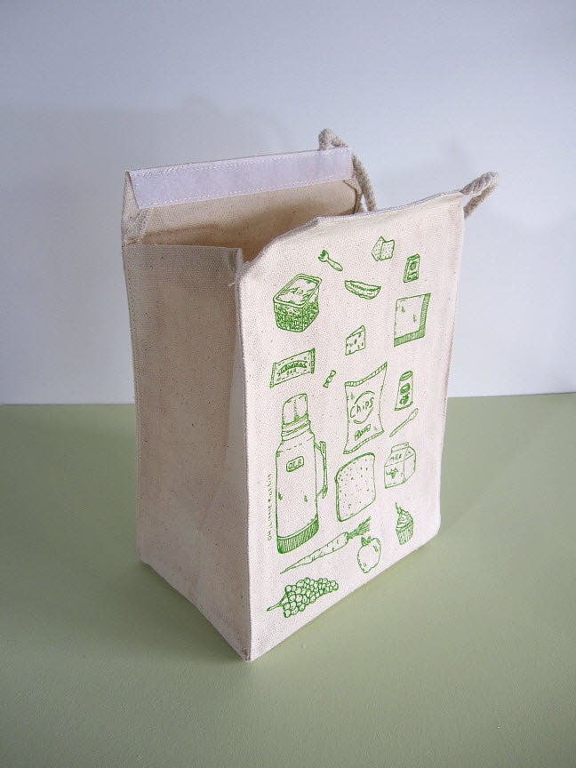 Reusable Lunch Bag Screen Printed Recycled Cotton Lunch Sack | Etsy