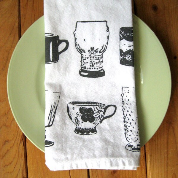 Screen Printed Organic Cotton Vintage Cups Cloth Napkins