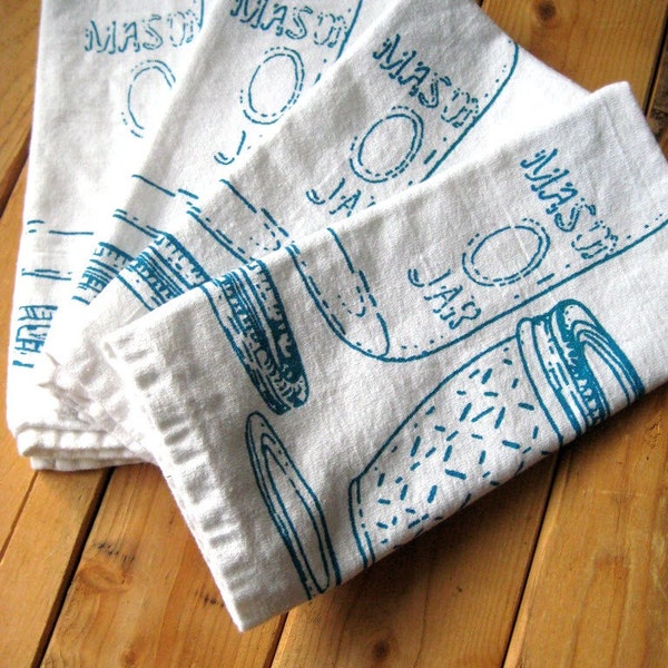 Hand Printed Mason Jar Organic Cotton Napkins