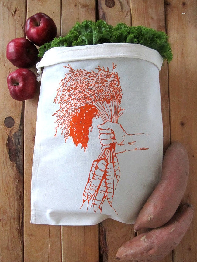 Reusable Produce Bags Set of 2 Screen Printed Natural Etsy