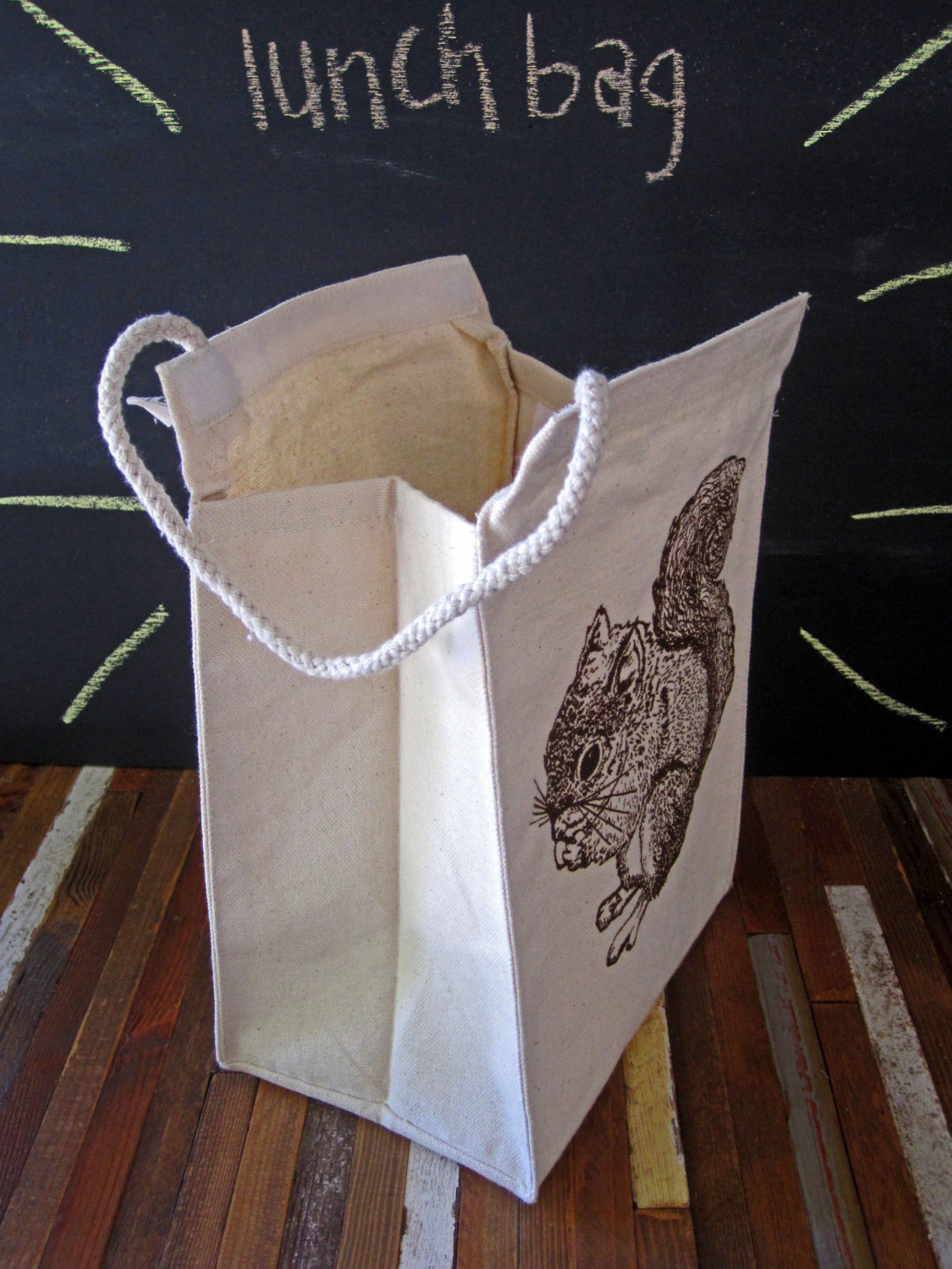 Lunch Bag Screen Printed Recycled Cotton Lunch Bag Etsy