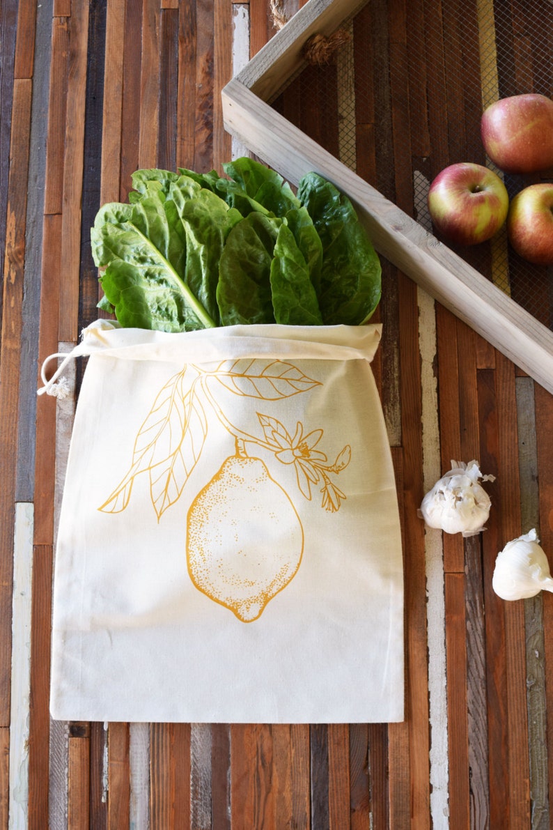 Reusable Cotton Produce Bags Set of 2 Screen Printed Etsy