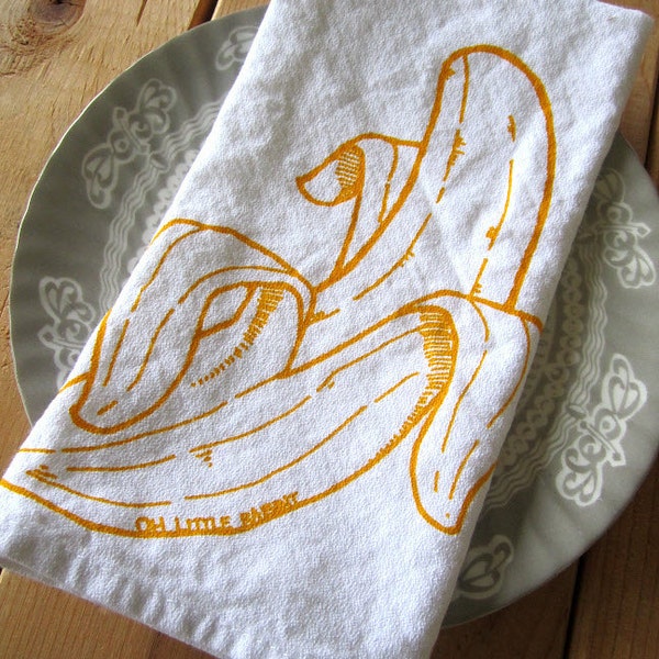 Screen Printed Organic Cotton Cloth Napkins - Eco Friendly Dinner Napkins - Banana Illustration