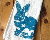 Screen Printed Organic Cotton Rabbit Flour Sack Tea Towel - Eco Friendly and Awesome Hand Towel