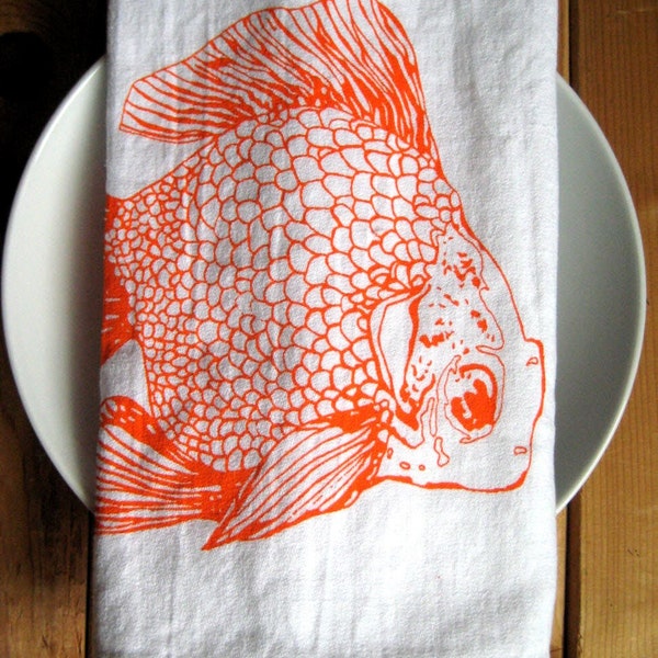 Screen Printed Organic Cotton Goldfish Cloth Napkins - Eco Friendly Dinner Napkins