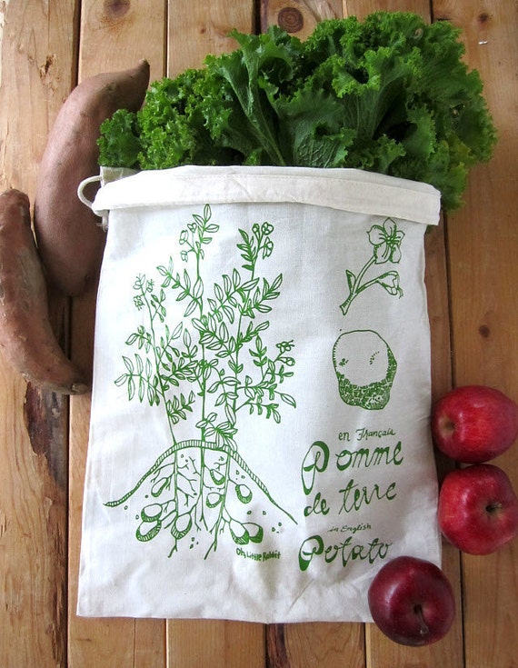 Reusable Produce Bags Set of 2 Screen Printed Natural | Etsy