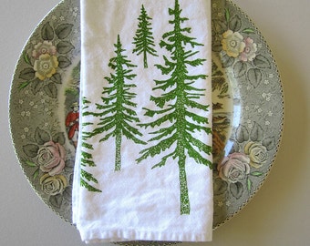 Screen Printed Organic Cotton Cloth Napkins - Eco Friendly Alpine Dinner Napkins - Woodland Forest Napkins - Set of 4