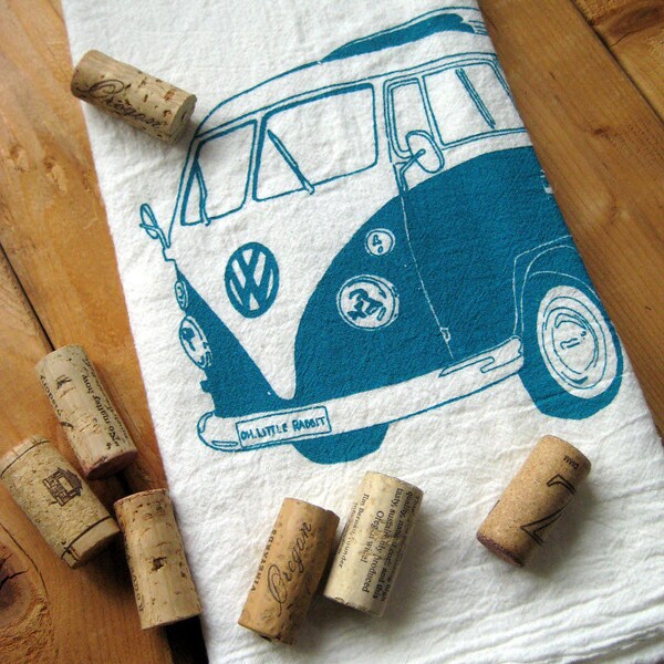 Screen Printed Organic Cotton VW Flour Sack Tea Towel - Soft and Absorbent Dish Towel