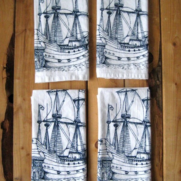 Screen Printed Organic Cotton Nautical Cloth Napkins