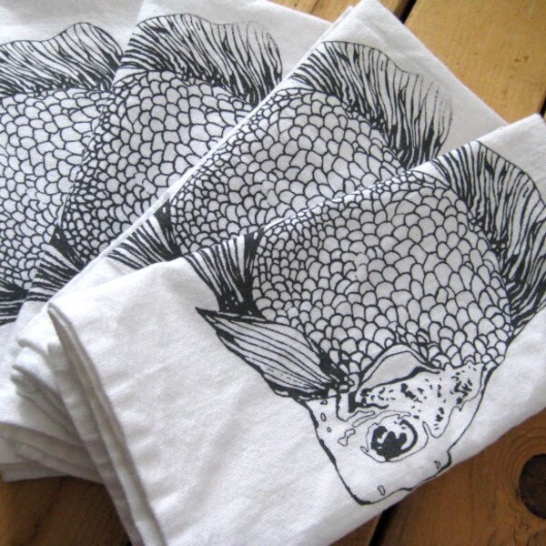 Screen Printed Organic Cotton Cloth Napkins  - Eco Friendly Goldfish Dinner Napkins