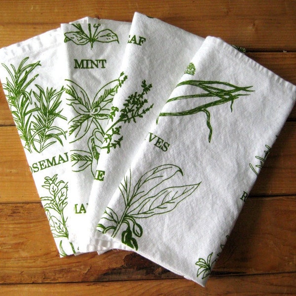 Screen Printed Organic Cotton Herbs Cloth Napkins