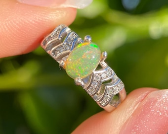 Natural Opal Ring | Ethiopian Opal Engagement Ring | Sterling Silver Gold Plated | October Birthstone Jewelry | Fire Opal Statement Ring