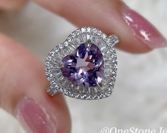 Natural Amethyst Ring | Heart Shape Purple Gemstone Jewelry | February Birthstone | 925 Sterling Silver |  Promise & Statement Gift for Her