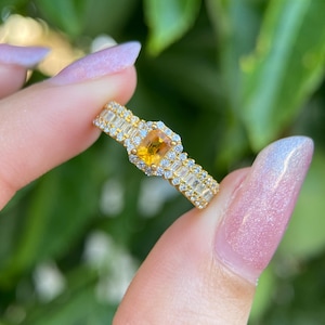 Citrine Ring in 925 Sterling Silver | November Birthstone Ring | Yellow Gemstone Ring | Gold Plated Gemstone Jewelry | Dainty Stackable Ring