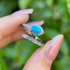 Natural Turquoise Ring | Adjustable Sterling Silver Ring | December Birthstone | Boho Vintage Style Gemstone Jewelry Gift for Her