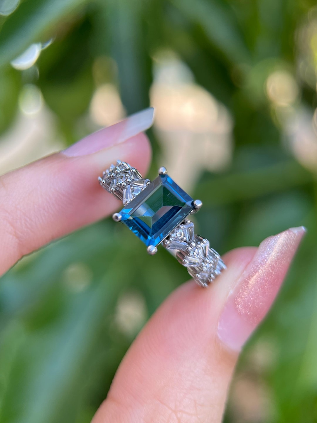 Emerald Cut Blue Topaz Ring | Art Deco Statement Ring | Sterling Silver ...