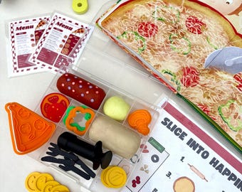 Pizza Parlor Playdough Game Kit: Nontoxic Dough, 3D Printed Toppings, Screen-Free Fun