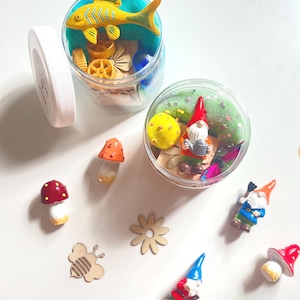Sensory Playdough Jar Ocean Creature Splash or Enchanted Forest Theme Homemade Play Dough Wooden Stamp Gnome in Woods Underwater Adventure