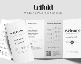 Trifold Wedding Program, Wedding Infographic Program, Wedding Ceremony Program, Minimalist Wedding Program, Wedding Program Timeline, Canva