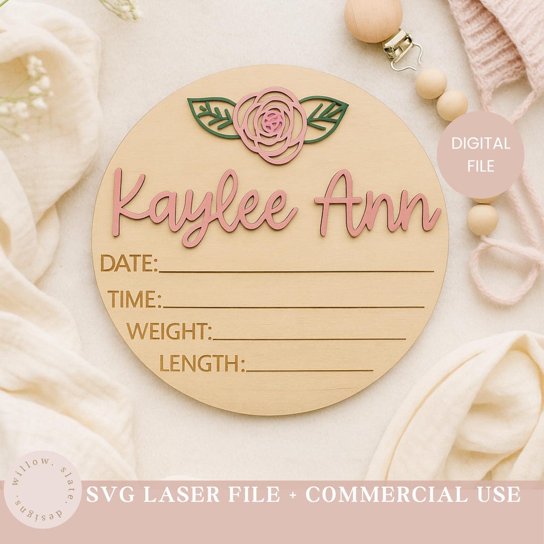 Floral Birth Announcement SVG – Digital Laser Cut File - Etsy