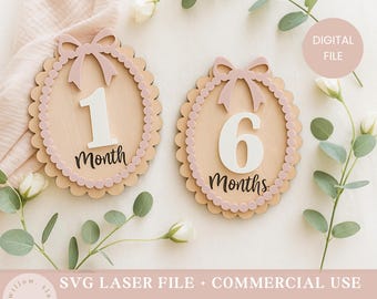 Baby Milestone Disc SVG: Laser Cut Wooden Girl Monthly Photo Props (Digital File)