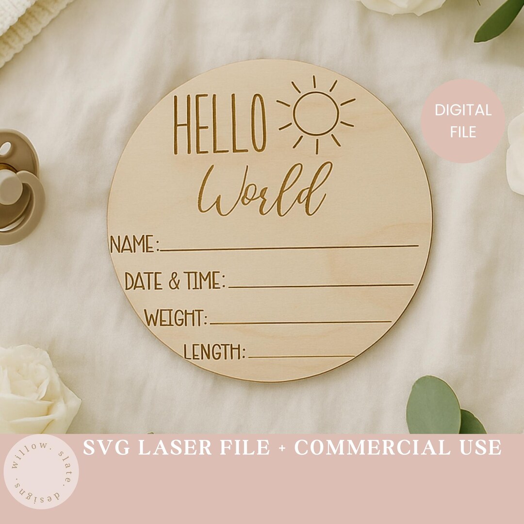 Wooden Baby Announcement Sign Laser SVG – Newborn Birth Stats Keepsake ...