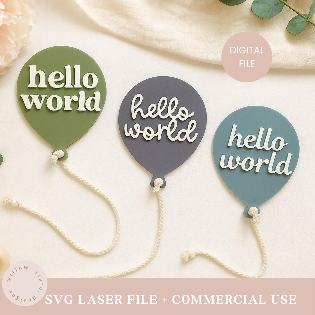 Helloworld Svg Sign Hello World Balloon SVG Bundle: Baby Announcement Sign Cut File ...