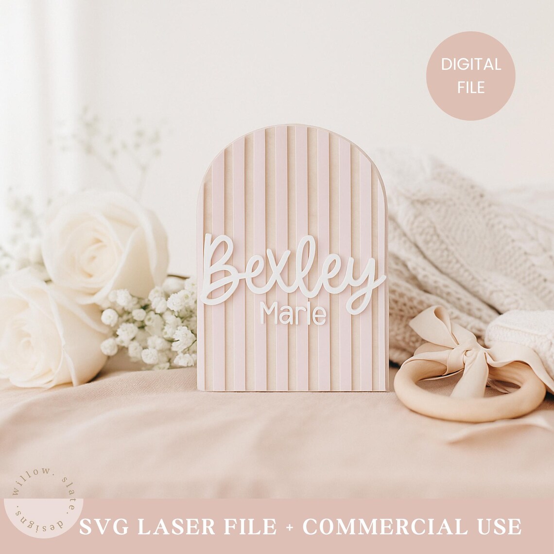 Fluted Baby Announcement SVG – Laser Cut File Newborn Photo Prop - Etsy