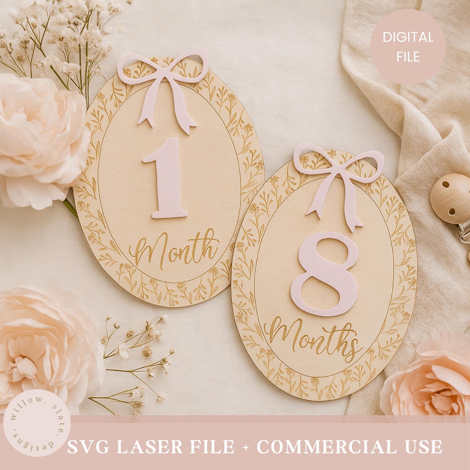Wildflower Baby Milestone Disc SVG: Laser Cut Wooden Girl Monthly Photo ...