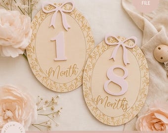 Wildflower Baby Milestone Disc SVG: Laser Cut Wooden Girl Monthly Photo Props (Digital File)