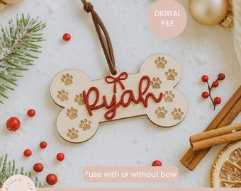 Dog Bone Paw Print Christmas Ornament SVG Laser Cut File (Digital Download)