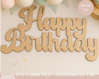 Retro Happy Birthday SVG Laser Cut file
