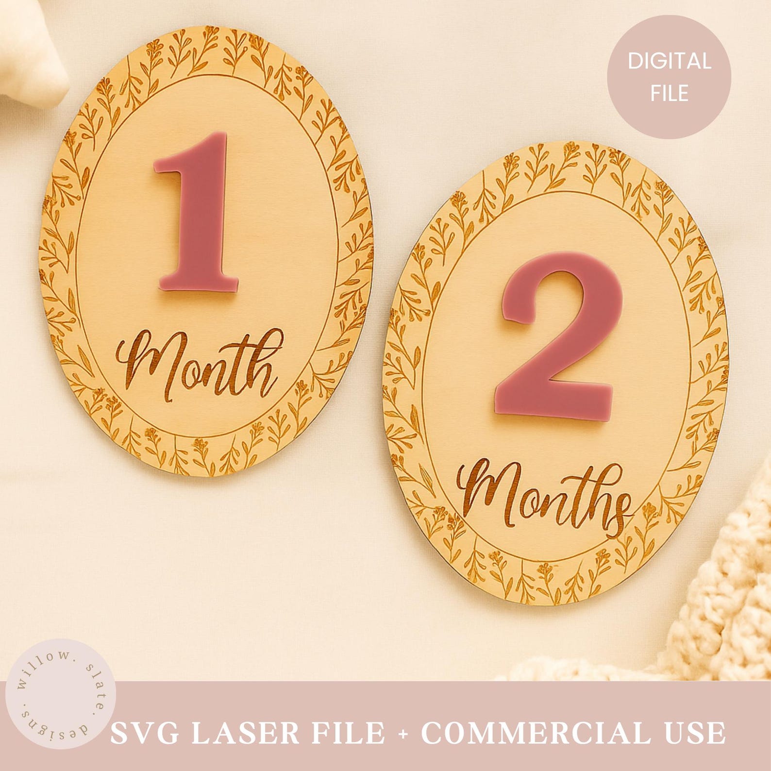 Wildflower Baby Milestone Disc SVG: Laser Cut Wooden Girl Monthly Photo ...