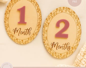 Wildflower Baby Milestone Disc SVG: Laser Cut Wooden Girl Monthly Photo Props (Digital File)