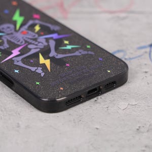Glitter Skeleton Lightning Gothic Punk Mag Safe iPhone Case Sparkle Black Art Shockproof Apple Exclusive Christmas Gift Dual Layer iPhone image 12