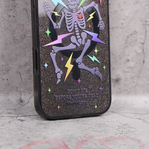 Glitter Skeleton Lightning Gothic Punk Mag Safe iPhone Case Sparkle Black Art Shockproof Apple Exclusive Christmas Gift Dual Layer iPhone image 15