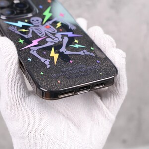 Glitter Skeleton Lightning Gothic Punk Mag Safe iPhone Case Sparkle Black Art Shockproof Apple Exclusive Christmas Gift Dual Layer iPhone image 17